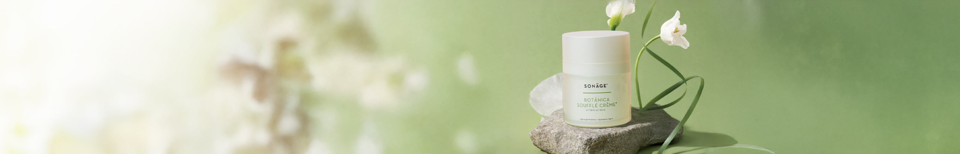 Candle on a stone with flowers against a green background