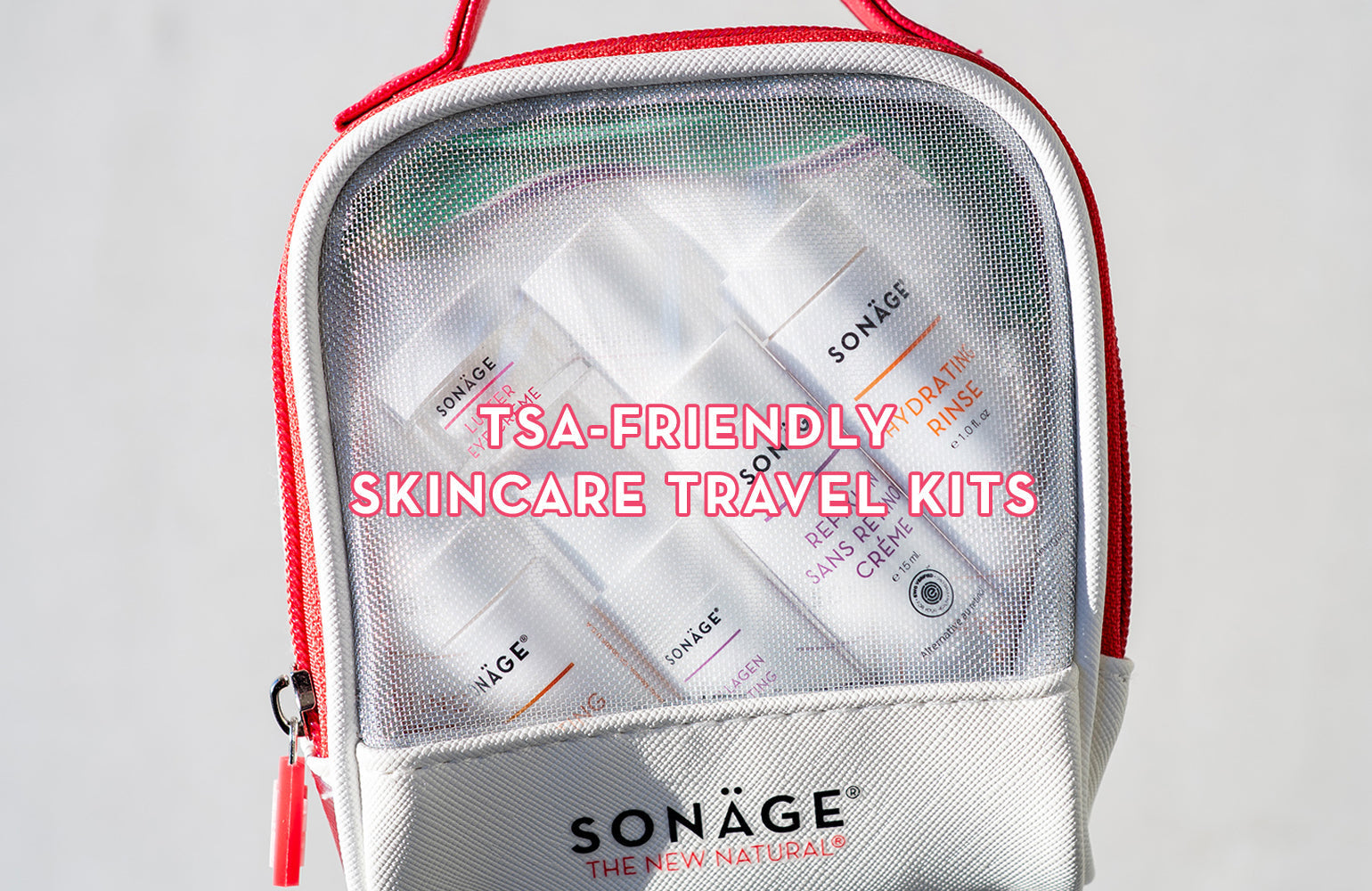 travel size skincare products in a smal pouch