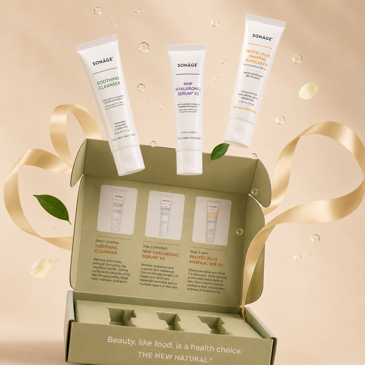 A three-step routine designed to hydrate, calm, and protect reactive skin.