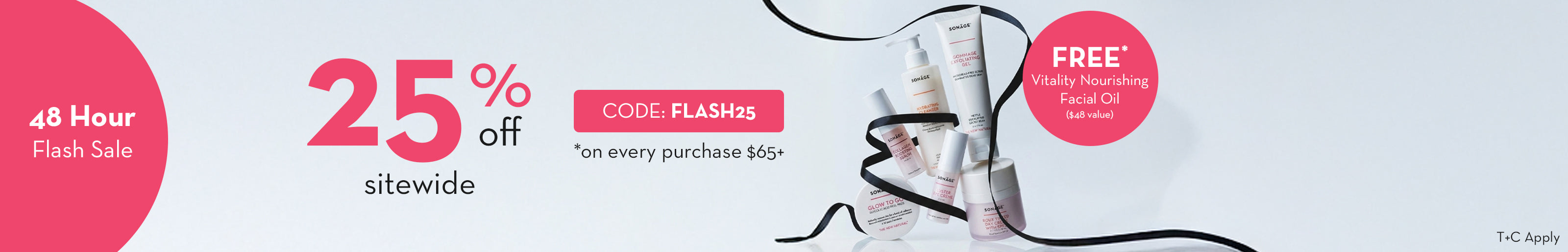 Sale Banner with 25% off sitewide with a code